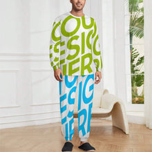 Cargar imagen en el visor de la galería, Conjunto de pijama de 2 piezas con cuello redondo para hombre LM094 personalizado con patrón foto texto (impresión de imagen única)
