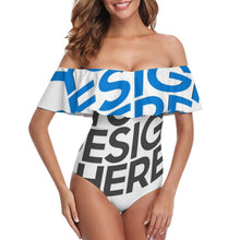 Cargar imagen en el visor de la galería, Traje de baño de una pieza con volantes y hombros descubiertos OFF SHOULDER para mujer 294328 personalizado con patrón foto texto (Impresión Completa de múltiples imágenes)