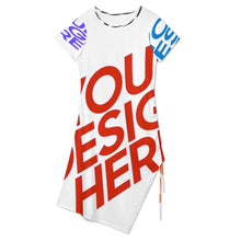 Cargar imagen en el visor de la galería, Vestido de mujer de manga corta con abertura lateral alta y cordón de ajuste A44Q personalizado con patrón foto texto (impresión de imágenes múltiples)