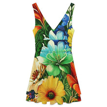 Cargar imagen en el visor de la galería, V-neck Sleeveless Double Layered Ruffled Skirt Vintage, Floral