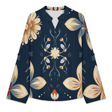Cargar imagen en el visor de la galería, Stand-up Collar Long-sleeved Shirt Flowers, AI Painting