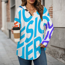 Cargar imagen en el visor de la galería, Sudadera con capucha de manga larga y cuello en V para mujer C19H personalizado con patrón foto texto (impresión de imágenes múltiples)