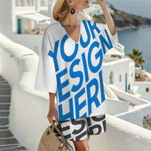 Cargar imagen en el visor de la galería, Conjunto de camisa con mangas murciélago y shorts con cintura elástica para mujer YKL07 personalizado con patrón foto texto (impresión de imagen única)