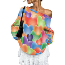 Cargar imagen en el visor de la galería, Off-shoulder Hoodie Color Heart Pattern