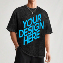 Cargar imagen en el visor de la galería, Camiseta de manga corta con hombros caídos y lavado retro personalizado con patrón foto texto