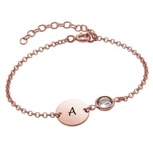 Cargar imagen en el visor de la galería, Pulsera Inicial con Piedra de Nacimiento en Plata 925 / Cobre Chapado en Oro / Oro Rosa para Mujer Hombre S0044 Grabada Personalizada con Texto Nombre