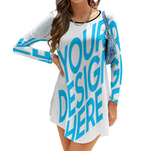 Cargar imagen en el visor de la galería, Vestido cuello redondo dobladillo irregular manga larga para mujer NZ013 Personalizado con Impresión Completa de una imagen con Foto Logo Patrón Texto