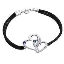 Cargar imagen en el visor de la galería, Pulsera de Cordón con Corazones de Plata 925 / Cobre Chapado en oro 18k S0030 Personalizada Grabada con Texto Nombre