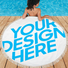 Cargar imagen en el visor de la galería, Toalla de Playa con Flecos Redondos de Fibra con Diseño Personalizado Personalizada de Tu Foto o Texto Online