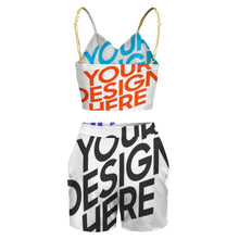 Cargar imagen en el visor de la galería, Traje Crop Top Pantaones cortos sin mangas escote en V con tirantes para mujer HTZ Personalizado con Impresión Completa de múltiples imágenes con Foto Logo Patrón Texto