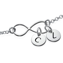 Cargar imagen en el visor de la galería, Pulsera Esterlina de plata 925 / cobre S0019 Infinito colgante redondo para parejas mujer hombre Personalizada con texto nombre