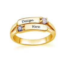 Cargar imagen en el visor de la galería, Anillo con Dos Piedras de Nacimiento Grabadas en Plata de Ley J0024 Personalizado con Texto Nombre Letras