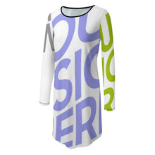 Cargar imagen en el visor de la galería, Vestido dobladillo irregular manga larga para mujer NZ013 Personalizado con Impresión Completa de múltiples imágenes con Foto Logo Patrón Texto