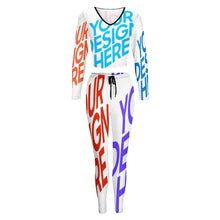 Cargar imagen en el visor de la galería, Traje de Sudadera deportiva ajustada cuello en V Camiseta manga larga para mujer NZ153 Personalizado con Impresión Completa de múltiples imágenes con Foto Logo Patrón Texto