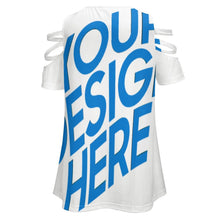 Cargar imagen en el visor de la galería, Blusa camiseta con hombro descubierto al aire fuera para mujer escote en V profundo con cremallera BE Personalizada con Foto Texto o Logo