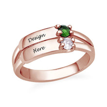 Cargar imagen en el visor de la galería, Anillo Doble de Plata de ley 925 para Mujer con circonitas cúbicas J0011 Personalizado grabado con texto nombre letras