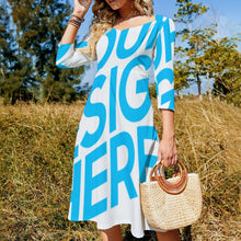 Cargar imagen en el visor de la galería, Vestido estampado cuello en V lazo espalda manga 3/4 para mujer B272 Personalizado con Impresión Completa de una imagen con Foto Logo Patrón Texto
