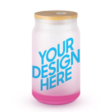 Cargar imagen en el visor de la galería, Vaso de Vidrio Esmerilado Vaso para Beber Vaso de Cerveza con Tapa de Madera para té, hielo, soda, café JJ0520152 Personalizado con impresión completa de una imagen con Foto Logo Patrón Texto