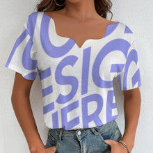 Cargar imagen en el visor de la galería, Camiseta manga corta escote ancho irregular de moda para mujer BBT Personalizada con Impresión Completa de una imagen con Foto Logo Patrón Texto