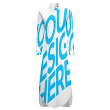 Cargar imagen en el visor de la galería, Vestido camisero manga larga cuello abotonado solapa para mujer JS Personalizado con Impresión Completa de una imagen con Foto Logo Patrón Texto