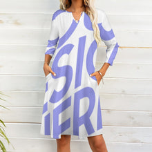 Cargar imagen en el visor de la galería, Vestido Casual de Manga 3/4 con Cuello de Pico y Bolsillo para Mujer BNQ Personalizado Impresion Completa de Una Imagen con Foto Logo Patrón Texto