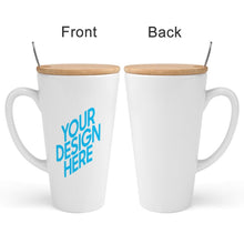Cargar imagen en el visor de la galería, Taza Cónica con Tapa de Bambú y Cuchara de Acero Inoxidable con Diseño Personalizado Personalizada de Tus Imágenes o Textos