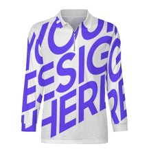 Cargar imagen en el visor de la galería, Camiseta polo manga larga hombre RL con cuello de punto con cremallera corta personalizado con patrón foto texto (impresión de imagen única)
