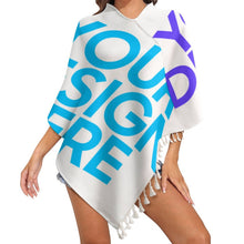 Cargar imagen en el visor de la galería, Poncho / Capa de punto versátil con flecos para mujer MY07 Personalizado con Impresión Completa de múltiples imágenes con Foto Logo Patrón Texto
