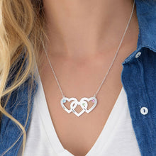 Cargar imagen en el visor de la galería, Collar de Tres Corazones Entrelazados con Piedras de Nacimiento de Plata 925 / Cobre para Familia Mujer Hombre X0063 Grabado Personalizado con Texto Nombre
