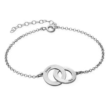 Cargar imagen en el visor de la galería, Pulsera Personalizada de plata 925 / cobre con anillos curzados S0020 para mujer amiga con texto nombre chapada de oro rosa de 18K