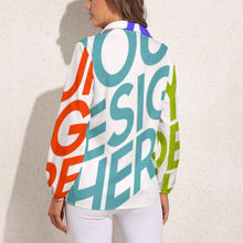Cargar imagen en el visor de la galería, Camisa / Blusa vintage casual manga larga cuello en V con botones para mujer HS Personalizada con Impresión Completa de múltiples imágenes con Foto Logo Patrón Texto