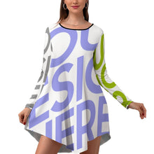 Cargar imagen en el visor de la galería, Vestido dobladillo irregular manga larga para mujer NZ013 Personalizado con Impresión Completa de múltiples imágenes con Foto Logo Patrón Texto
