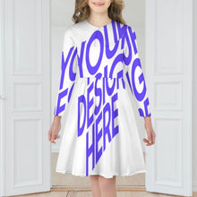 Cargar imagen en el visor de la galería, Vestido evasé niña manga larga F6Q personalizado con patrón foto texto (impresión de imagen única)
