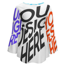 Cargar imagen en el visor de la galería, Blusa / Camiseta con volantes dobladillo irregular cuello redondo manga larga PL Personalizada con Impresión Completa de múltiples imágenes con Foto Logo Patrón Texto