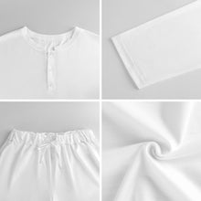 Cargar imagen en el visor de la galería, Conjunto de pijama de mujer 203 con top de manga larga abotonado y pantalón corto personalizado con patrón foto texto (impresión de imagen única)