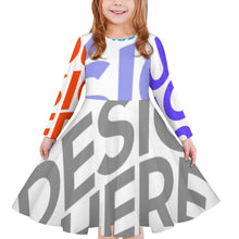 Cargar imagen en el visor de la galería, Vestido de Manga Larga con Volante Cuello Redondo para Otoño Invierno para Niña Chica CRQ Personalizado Impresion Completa de Múltiples Imágenes con Foto Logo Patrón Texto