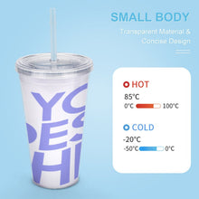 Cargar imagen en el visor de la galería, Copa de paja de plástico de doble capa con tapa y pijita JJ0520062 Personalizada con Foto Logo Patrón Texto