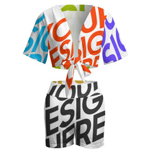 Cargar imagen en el visor de la galería, Camiseta corta pantalones cortos conjunto con lazo sexy para mujer GTZ Personalizada con Impresión Completa de múltiples imágenes con Foto Logo Patrón Texto