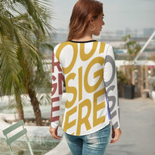 Cargar imagen en el visor de la galería, Camiseta Sexy Holgada Manga larga Cuello en V para Mujer NZ118 Personalizada con Impresión Completa de múltiples imágenes con Foto Logo Patrón Texto