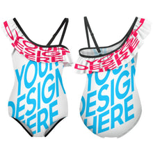 Cargar imagen en el visor de la galería, Bañador de Una Pieza para Niñas con Volantes y Cordones Ropa De Playa Verano NT010 Personalizado con Foto Logo Patrón Texto