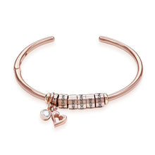 Cargar imagen en el visor de la galería, Brazalete abierto de plata pura 925 con colgante corazon Chapado en oro rosa 18 quilates para mujer S0005 Personalizada Grabada con Texto Nombre