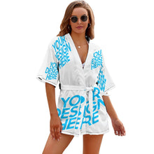 Cargar imagen en el visor de la galería, Ropa de Dormir Bata Kimono Corta Pijama Suave para Mujer JJ1210 Personalizada con Impresión Completa de una imagen con Foto Logo Patrón Texto