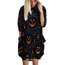 Cargar imagen en el visor de la galería, Vestido Holgado Casual de Dobladillo Irregular Manga Larga con Bolsillo para Mujer AKQ Personalizado Impresion Completa de Múltiples Imágenes con Foto Logo Patrón Texto