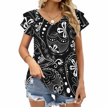 Cargar imagen en el visor de la galería, Camiseta Linda con cuello en V y manga corta con volantes de Moda para Mujer BUT Personalizada con Impresión Completa de una imagen con Foto Logo Patrón Texto