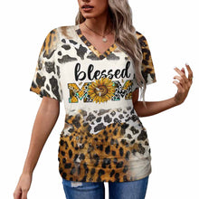 Cargar imagen en el visor de la galería, Camiseta Plisada Estampada de Moda de Manga Corta Cuello en V para Mujer BHT Personalizada Impresion Completa de Una Imagen con Foto Logo Patrón Texto