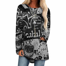 Cargar imagen en el visor de la galería, Camiseta Estampada de Punto Gris Cuello Redondo Manga Larga Dobladillo Irregular para Mujer BL Personalizada con Impresión Completa de Una Imagen con Foto Logo Patrón Texto