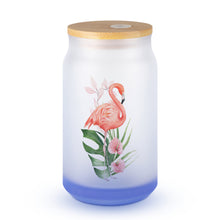 Cargar imagen en el visor de la galería, Vaso de Vidrio Esmerilado Vaso para Beber Vaso de Cerveza con Tapa de Madera para té, hielo, soda, café JJ0520152 Personalizado con impresión completa de una imagen con Foto Logo Patrón Texto