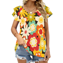 Cargar imagen en el visor de la galería, Camiseta Estampada de Mangas Cortas con Volantes Cuello en V para Mujer BUT Personalizada con impresión completa de múltiples imágenes con Foto Logo Patrón Texto