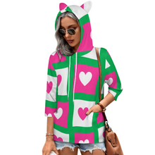 Cargar imagen en el visor de la galería, Sudadera Holgada con Capucha de Oreja de Gato con manga 3/4 para Mujer SDS004 Personalizada Impresion Completa de Múltiples Imágenes con Foto Logo Patrón Texto