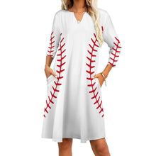 Cargar imagen en el visor de la galería, Vestido Elegante de Manga 3/4 con Volantes Cuello de Pico Bolsillo para Mujer BNQ Personalizado Impresion Completa de Múltiples Imágenes con Foto Logo Patrón Texto